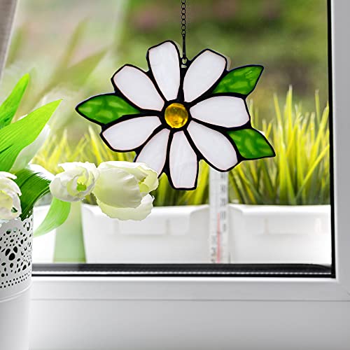 Boxcasa Daisy Flower Stained Glass Suncatcher,Stained Glass Window Hanging Daisy Flower Gift For Women,Handicrafts Suncatcher For Window Decoration For Mom Grandma Nana Aunt #TOP6