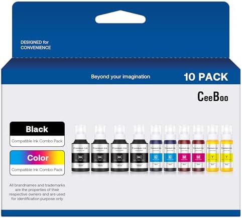 CEEBOO 502 Refill Ink Bottle Replacement for Epson 502 Ink Refill Bottles (No Sublimation Ink), 4 Black 140ml, 2 Cyan 80ml, 2 Magenta 80ml, 2 Yellow 80ml, 10 Bottles