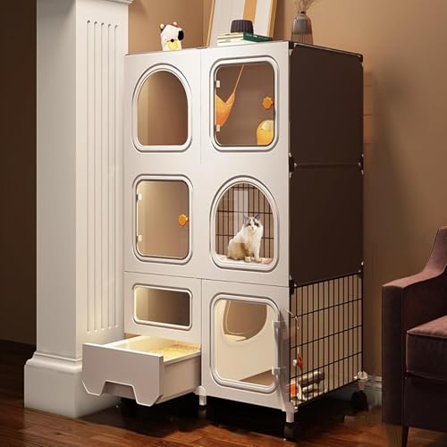 Gaiolas semi-fechadas para gatos faça você mesmo, cercado para gatos grande com caixa interna e exte