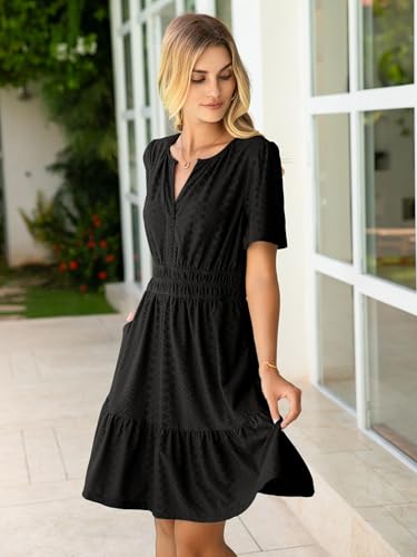 Image of Simplee Womens 2026 Summer Mini Dress Eyelet Short Sleeve Cocktail Short Dresses Cute A Line Sun Dress with Pockets