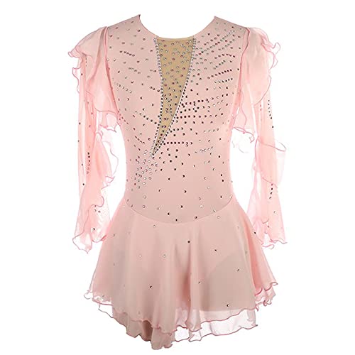 diamond players club pink dress Figure Skating Dress Light Pink Mesh Long Sleeves Hand-Set with Diamonds  Can Be Customized : Clothing, Shoes & Jewelry