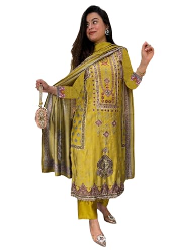 Image of ANNI Designer Women's Pure Cotton Kurta Set | 3 Piece Ethnic Suit Set with Pant & Dupatta | Festive Kurti Set for Women