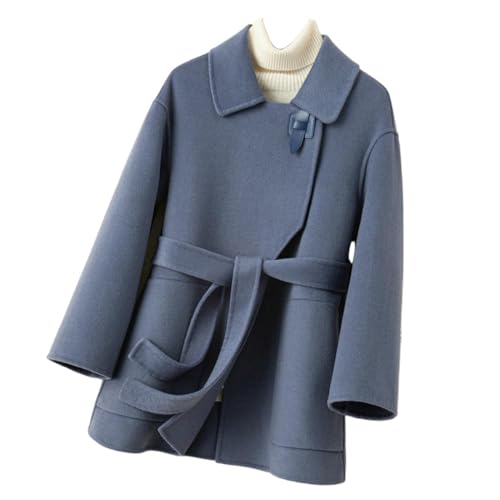 Veste en cachemire femme avec ceinture et revers en tweed uni