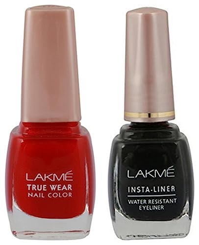 Image of LAKME Insta Semi-Matte Finish Eye Liner, Black, 9ml & True Wear Nail Color, Reds & Maroons 404, 9ml