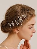 Teyglen 5Pcs Pearl Wedding Hair Pins Bridal Pearl Beads Hair Pins Clips Hair Accessories for Bride Gold Silver Wedding Pearl Bobby Pins for Women Brides (Gold)
