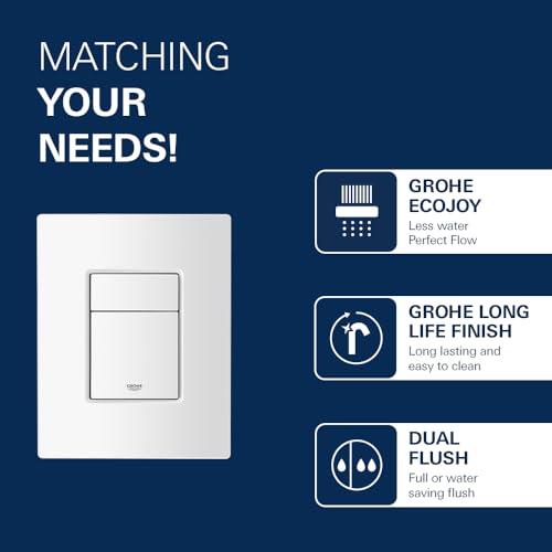 GROHE Skate Cosmopolitan Flush Plate for Concealed Gd2 Cisterns, Water-Saving, Dual Flush with Start-and-Stop Activation, Easy To Install, Alpine White, 38732SH0 - Image 3