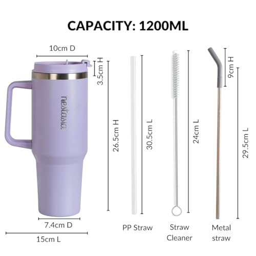 Image of Nestasia GripSip40 Tumbler with Straw & Side Handle 1.2L | Insulated Stainless Steel Sipper Water Bottle for Adults with Dual Flip Opening Sip-Swig Leakproof Lid for Office & Gym (Periwinkle)
