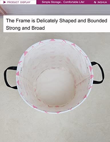 Image of Laundry Hamper Large Canvas Fabric Storage Basket Pink hearts | Organizer Bin Dirty Clothes Collapsible Waterproof for College Dorms, Boys and Girls Bedroom,Bathroom