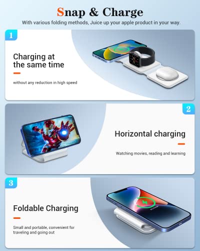 Carregador sem fio 3 em 1, estação de carregamento sem fio magnética dobrável para iPhone 13/12/11 P