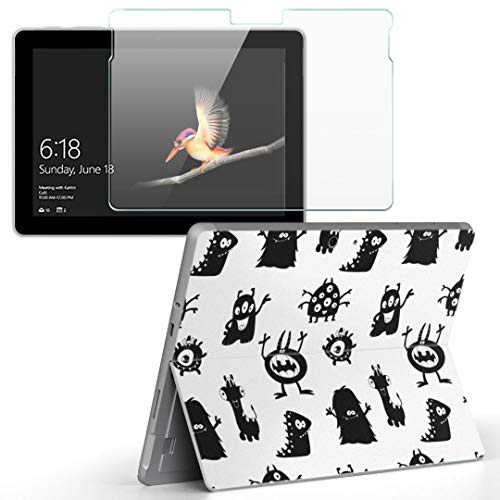 igsticker Surface Go/Surface Go 2 専用スキンシール ガラスフィルム セット 液晶保護 フィルム ステッカー アクセサリー 保護 008371 アニマル 白黒 モンスター 模様