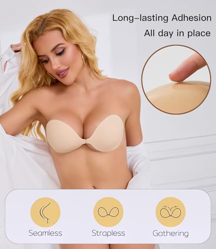 MITALOO 2025 Adhesive Bra Upgraded Silicone Push Up Invisible Sticky bras Breast Covers for Women Nude — view 2
