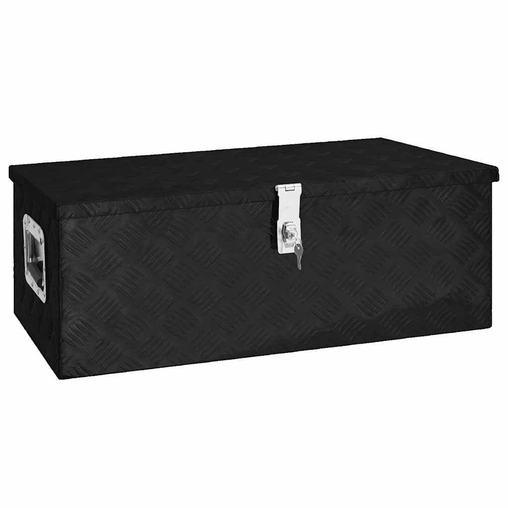 Vidaxl Black Aluminium Chest Bin 80X39x30 Cm - Spacious & Durable Storage Box With Lock And Handle For Vehicle, Garage, Camping