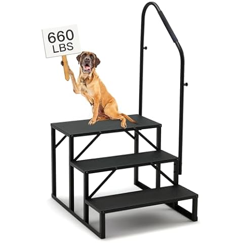 3-Step RV Steps with Handrail, 660 LBS Metal RV Stairs with Armrest Cover, Anti-Slip Hot Tub Steps, Mobile Home Steps for Travel Trailers, Camper, Hot Tub, Pool and Porch Cover