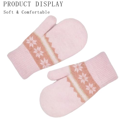 Kids-Double Layer-Warm-Knit Mittens - Girls-Boys-Winter Outdoor-Thickened Cold-Weather Wool Ski Gloves for 5-10 Years4