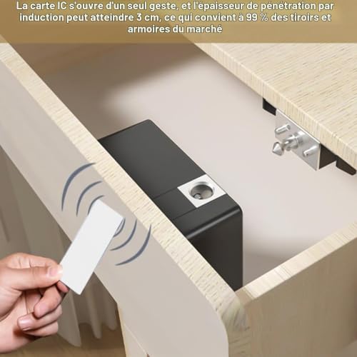 GOEDCH Serrure intelligente NFC: serrure intelligente dissimulée avec 2 porte-clés et 2 cartes RFID, serrures dissimulées, serrures sans trou pour tiroirs, armoires, casiers, usines – vue 6