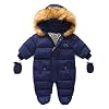 puseky Pasgeboren Baby Snowsuit Winter Warm Bont Hoodie Footed Romper Rits Jumpsuit Outwear met Wanten