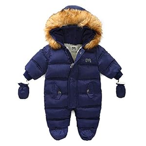 puseky Pasgeboren Baby Snowsuit Winter Warm Bont Hoodie Footed Romper Rits Jumpsuit Outwear met Wanten