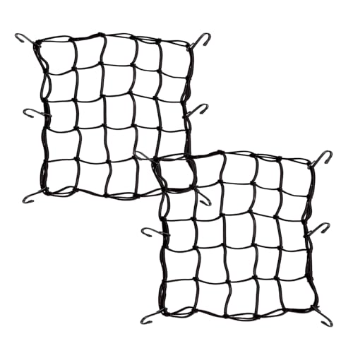 KAFLLA Motorcycle Cargo Bungee Net 15.7 x 15.7 Stretches to 31.4 x 31.4 2 Pack with 12 Adjustable Hooks Small Cargo Net for Motorcycle Bike ATV UTV Helmet