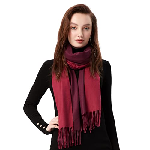 MaaMgic Schal Damen Zweifarbig Stola mit Baumwolle Herbst Winter Mehrfarbige Deckenschal MEHRWEG Rot Dunkelrot