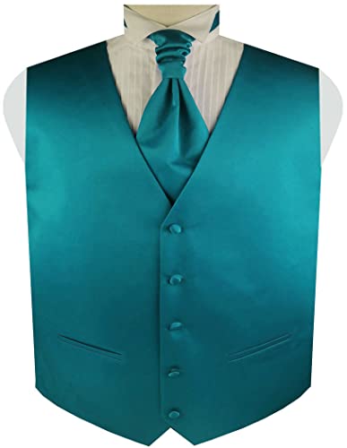 ME&SLEEVE Men's Classic 3pcs Solid Formal Waistcoat+Hanky+Aacot tie For Prom Suit Tuxedo Wedding