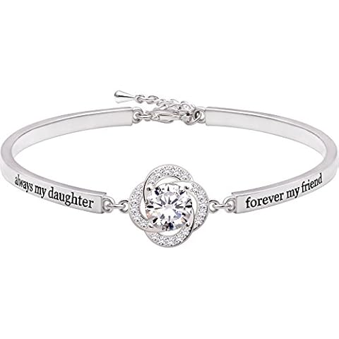 ALOV Jewelry Sterling Silver"always my daughter forever my friend" Cubic Zirconia Bracelet Cover