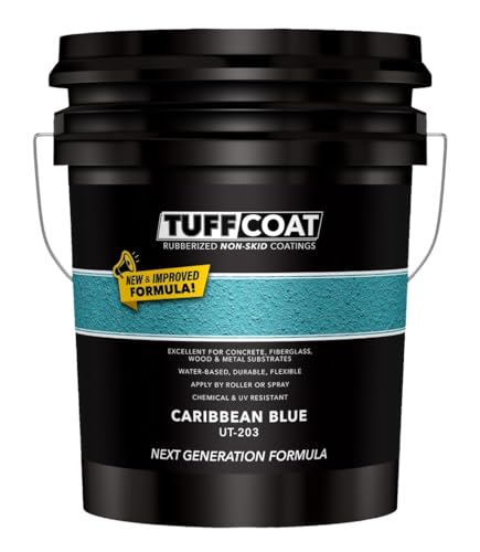 Image of Tuff Coat Medium Texture Rubberized Non-Skid Deck Coating - Textured Non-Slip Safety Surface for Pool Decks, Docks, Boat Ramps, Patios, Walkways & High-Traffic Areas (UT-203 Caribbean Blue 5-gallon)