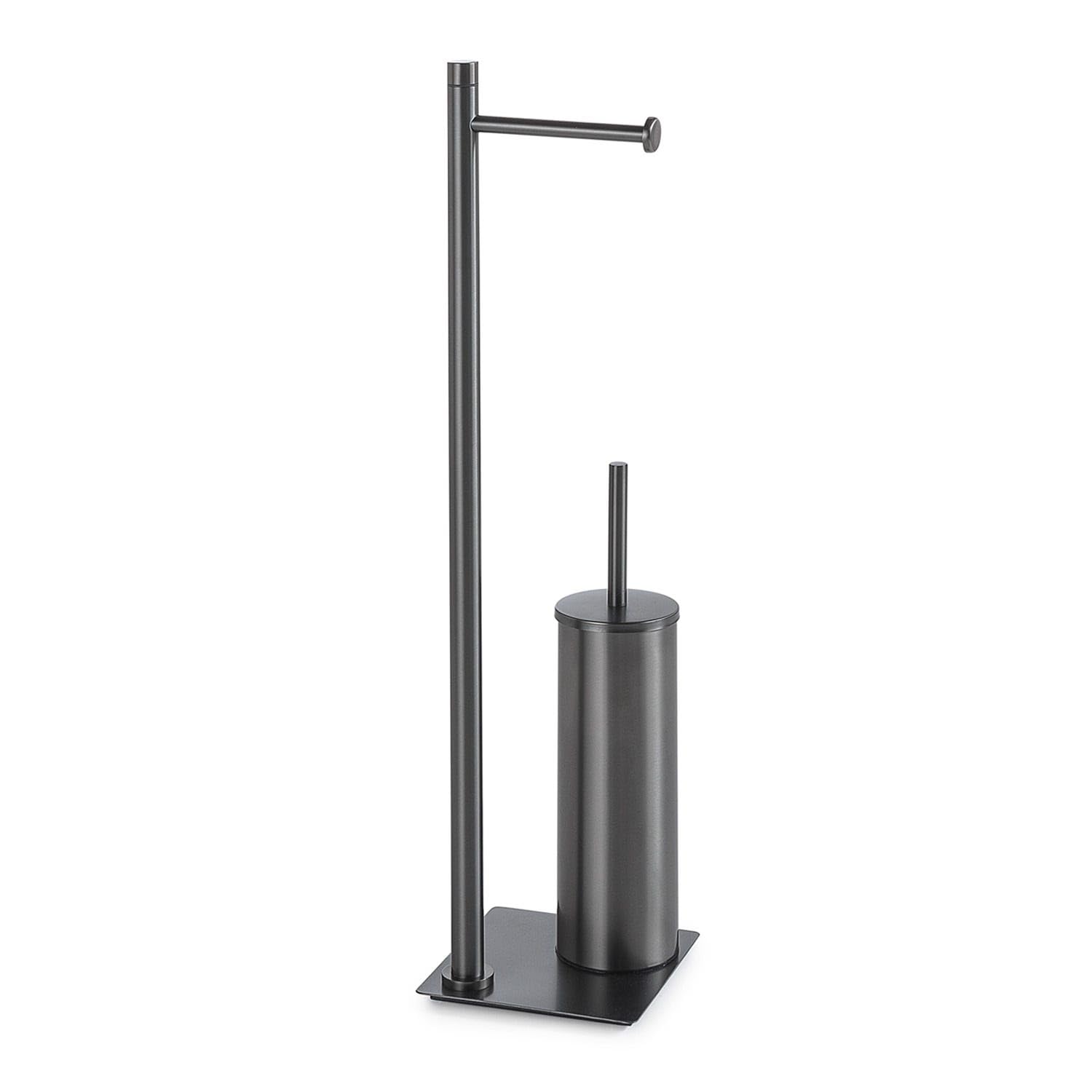 Kiamami Valentina - Portarrollos de pie y escobilla de acero inoxidable gun metal, estructura compacta, línea Silene, para baño moderno, dimensiones 63 x 14 x 14 cm