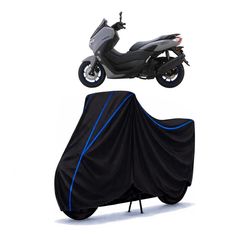 Image of Scooty Cover Water Resistant for N Max 155 | Universal Scooter & Bike Cover | Heavy Duty UV Dust, Rain & Scratch Protection | Elastic Fit All Weather Indoor Outdoor | Black with Blue Piping