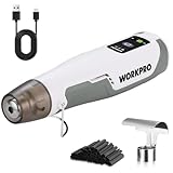【第二代 新登場】WORKPRO ヒートガン ホットガン 7.4V【コードレスタイプ】 USB充電式 300℃／450℃急速加温 2段階加熱可能 充電ライト付 過負荷保護 収縮チューブ レジン気泡とり ステッカー剥がし 接合 補修 熱処理 乾燥 粘着 エンボス DIY 手芸用 熱工具 【曲面ノズル１枚と熱収縮チューブ50本付き】