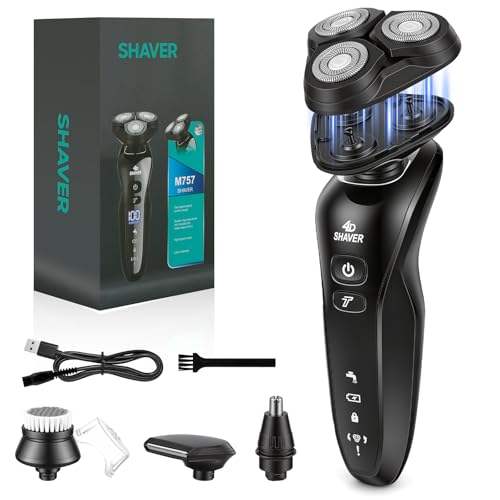 Aolso Afeitadora Eléctrica Hombre,3 in1 Afeitadora Eléctrica,Máquina de Afeitar Barba con Cortapatillas,Shave IPX6 Seco Húmedo Afeitadoras Hombre con Cabezal Flotante 4D para Padre,Novio,Marido o Hijo