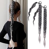 Fulang Hair 2PCS Braid Ponytail Extension, Zopf mit Haargummi, Haarteil zum Einflechten Lang Ponytail, Kunsthaar für Frauen, Geflochtener Haarteil