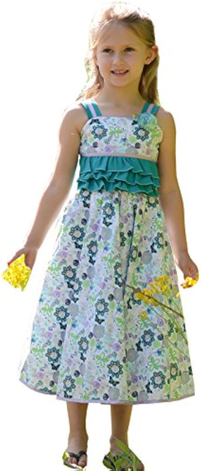 Beautiful Ivonne Girls Summer Party Dress Featuring a Twirly Floral Skirt