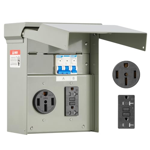 VEVOR Temporary Power Outlet Panel, RV Electrical Breaker Box with Prewired 50 Amp & 20 Amp GFCI Receptacle Circuit, Weatherproof RV Electrical Panel for RV Hookup Camper Travel Trailer Motorhome