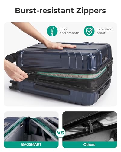 Image of BAGSMART Expandable Carry On Luggage 22x14x9 Airline Approved, Dark Blue | Spinner Wheels, TSA Lock, Lightweight Hard Shell, Suitcase,22x14x9 Airline Approved,
