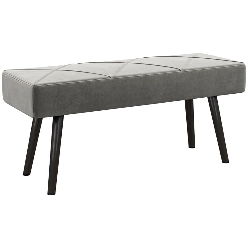 Entryway Bench - Grey Bench for Bedroom, Modern Ottoman End of Bed, Corduroy Padded Benches for Living Room, Foyer, Mudroom, Hallway - 36" L x 14" W x 17" H-picture-27