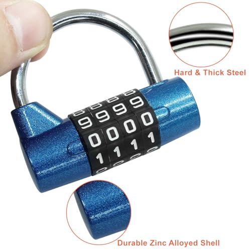 Image of Hitefu 2 Packs 4 Digit Combination Lock, Numbers Gym Locker Lock, Heavyduty Safety Padlock for School, Toolbox, Cabinet, Hasp, Gate (Blue & Red)