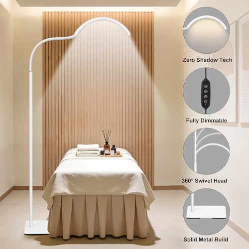 Image of Half Moon Lash Light for Estheticians, LED Lamp for Eyelash Extensions, Nail Tech, Tattoo, Eye Caring Floor Reading Light for Study, Work & Crafts, Adjustable Color Temperatures & Brightness (White)