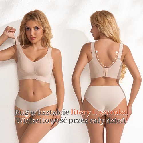 Fittingirls Ultra miękki biustonosz bez fiszbin dla kobiet pełne pokrycie bez fiszbin konstrukcja oddychająca lekka całodzienna wygoda, Nude, XXL-6XL