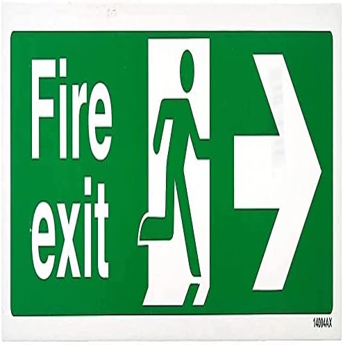 VSafety Fire Exit Arrow Right Sign - Landscape - 300mm x 100mm - 1mm Rigid Plastic