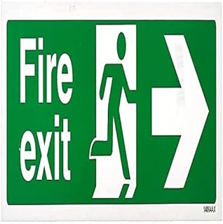 VSafety Fire Exit Arrow Right Sign - Landscape - 300mm x 100mm - 1mm Rigid Plastic