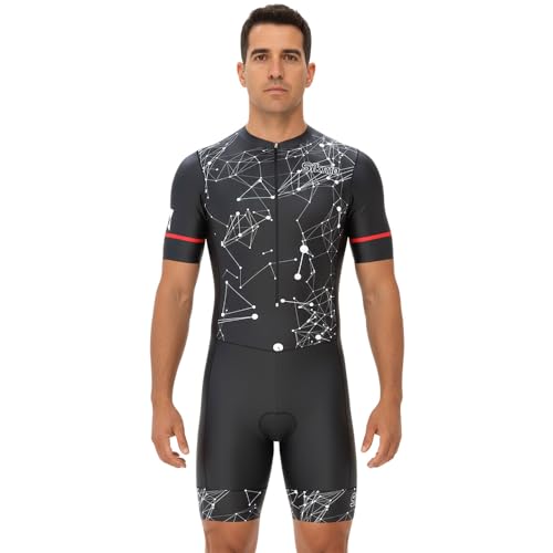 Herren Fahrrad-Skinsuit Gel gepolstert Einteiler Trisuit Bike Top kurzes Sublimiertes Design, schwarz / weiß, L