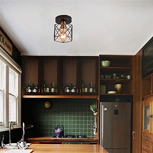 Lustre plafonnier cage E27 en métal noir au style rustique - 4