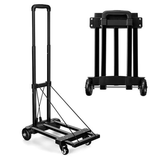 KEDSUM Folding Hand Truck, 155 lbs Heavy Duty Luggage Cart, 4 Tank Wheels Solid Construction, Portable Fold Up Dolly, Compact and Lightweight for Luggage, Personal, Travel, Moving and Office Use