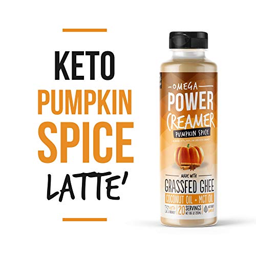Omega PowerCreamer - Pumpkin Spice Keto Coffee Creamer - Grass-fed Ghee, MCT Oil, Organic Coconut Oil, Stevia Powder | Liquid Blend | Supports Weight Loss & Energy | Low Carb, Sugar Free (20 Servings)
