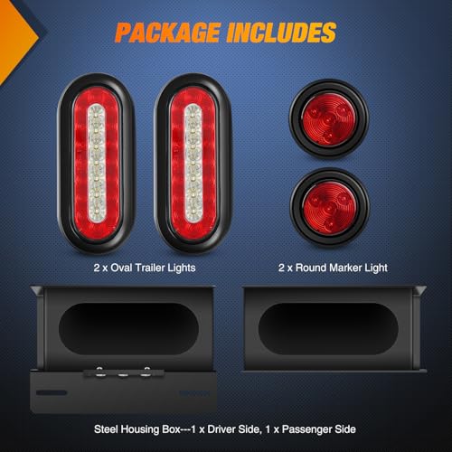 Nilight 2 PCS Steel Trailer Light Boxes Housing Kit 3LED License Plate Lights 6 Inches Oval Red White Trailight 2 Inch Round Side Marker Lamp Grommet Plugs for Truck Tractor Car by Nilight - Image 8