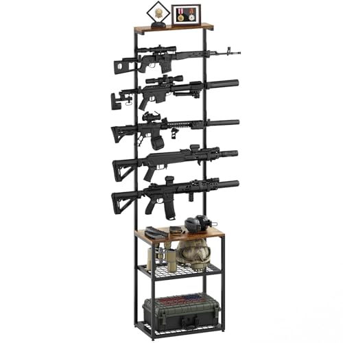 Poyilooo Gun Rack, Indoor Gun Racks for Wall Mount Gun Display Stand, Floor Gun Stand Holds up 5 Guns Storage Airgun Rifle Holder Hunting Gun Shelf (Black, Large-19.7' L)