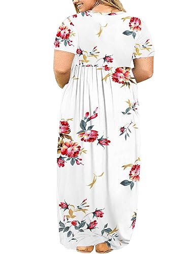 Image of Kancystore Women's Plus Size Maxi Dress with Pockets Summer Dresses XL-5X | Plus Size High Waisted Long Length Beach Dress, Empire Waist Round Neck Casual Dress, Solid Striped Floral Tie Dye Colors