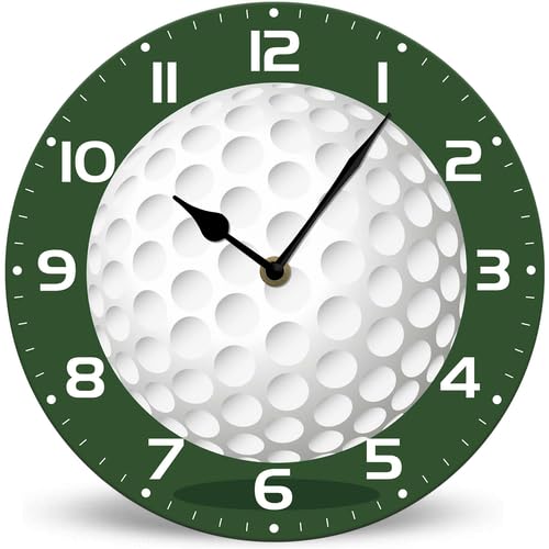 Horienteeon Golf Decoration Battery Operated Round Wood Silent Non Ticking Wall Clock 25cm, Golf Decorative Battery Operated Wall Clocks for Living Room, Bathroom, Bedroom, Office or School