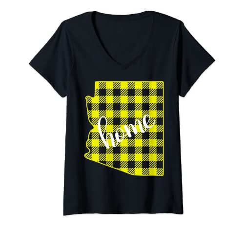 Mujer Arizona Buffalo Plaid Home State Country - Cuadros amarillos Camiseta Cuello V