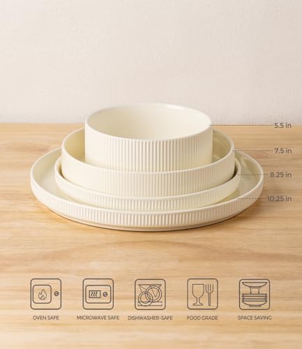 Image of TheTerra Ceramic Dinnerware Sets for 4, 16 Pieces Porcelain Lightweight Plates and Bowls Sets, Scratch Resistant Dish Set, Oven & Microwave & Dishwasher Safe, Beige